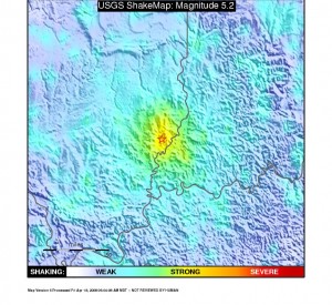 USGS Shake Map of 5.2 Magnitiude Earthquake 04/18/2008
